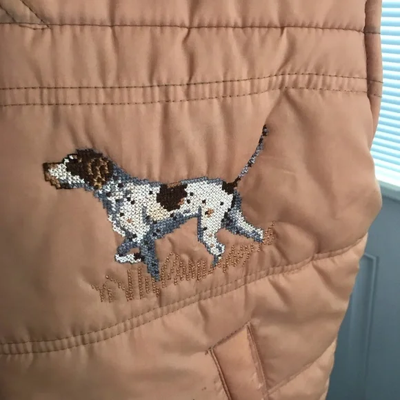 VTG Sear’s Puffer Vest With Embroidered Dog, Size L. - Picture 2 of 14